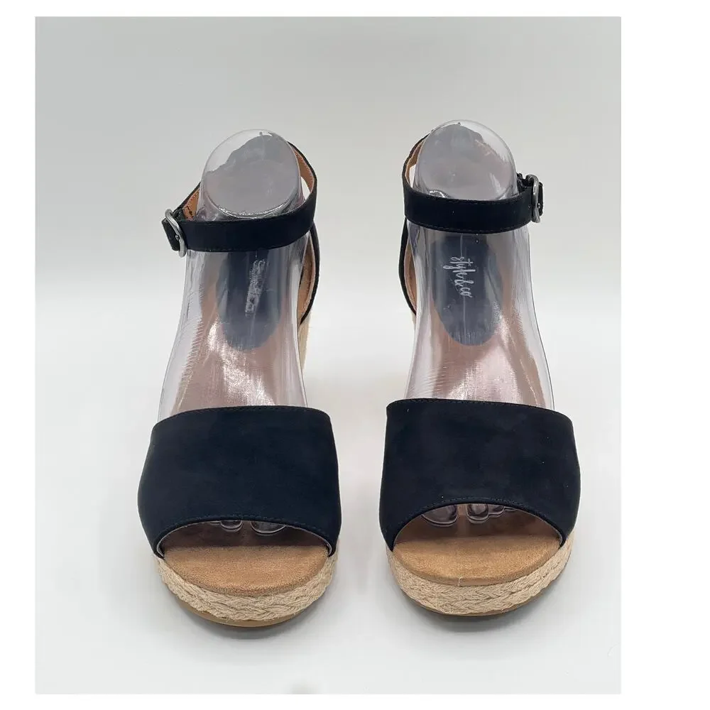 STYLE & CO WOMEN'S SELEENEY FAUX SUEDE WEDGE SANDALS BLACK 10W NEW